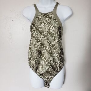 Intimately Free People NWOT Women's XS Green Satin Snakeskin Thong Bodysuit Top